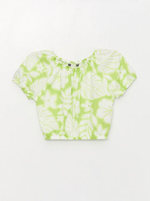 Kay?k Yaka Desenli K?sa Kollu K?z ?ocuk Bluz