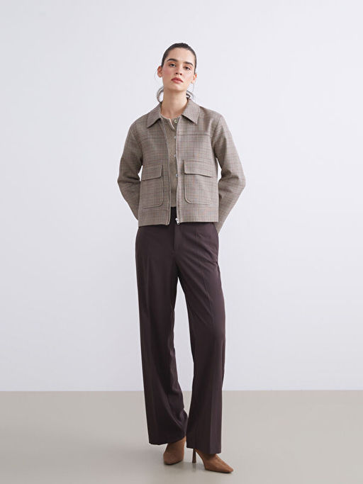 G?mlek Yaka Ekose Kad?n Ceket