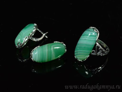 Кольцо Серьги с агатом тонированным, цв.зеленый размер 19