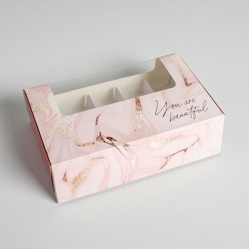 Цена за 5 шт. Коробка для эклеров, кондитерская упаковка, 5 вкладышей, You are Beautiful, 25.2?15?7 см