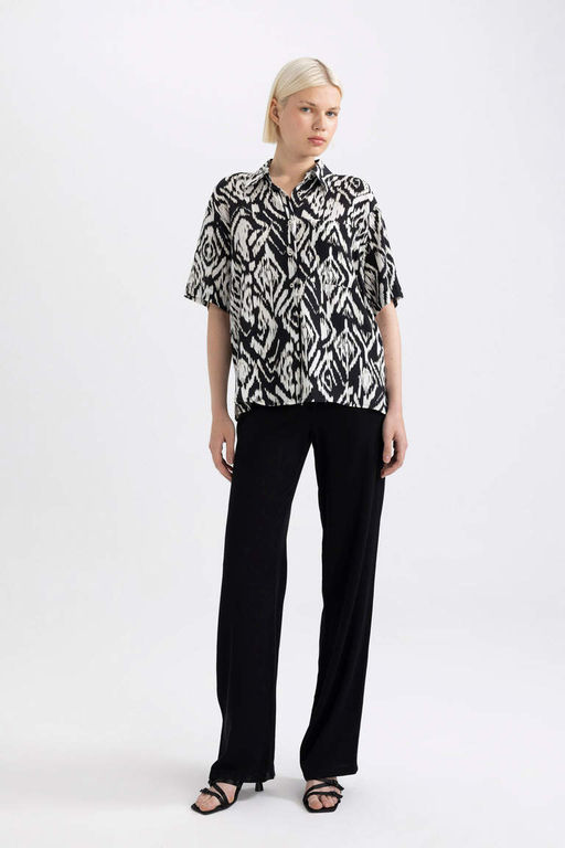 Широкие брюки прямого кроя с карманами и высокой талией из смесового льна - Defacto фото 2