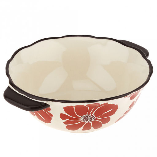 Маки Салатник фарфоровый 1л, д18,5см, h7,5см, 2 ручки (длина 22,3см), отводка, волнистый край, в коробке (Китай) - Домашняя Мода фото 3