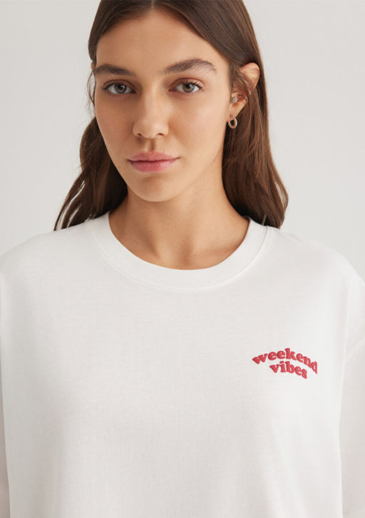 Bask?l? Ekru Tisort - Mavi фото 6