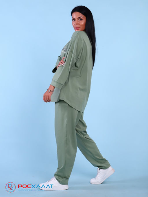 Трикотажный костюм с брюками оливковый К-59 (4)