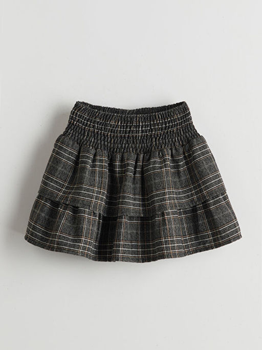 Beli Lastikli Ekose Desenli K?z ?ocuk Etek