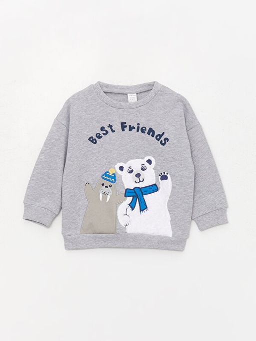 Bisiklet Yaka Uzun Bask?l? Erkek Bebek Sweatshirt ve Pantolon 2li Tak?m - Waikiki фото 2