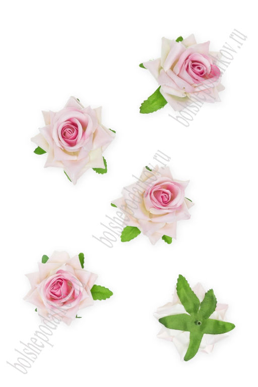 Головки цветов "Роза" 6 см (5 шт) SF-7874, белый/розовый