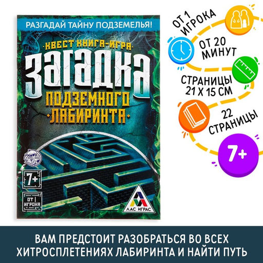 Цена за 2 шт. Книга квест - игра «Загадка подземного лабиринта», 22 стр., 7+