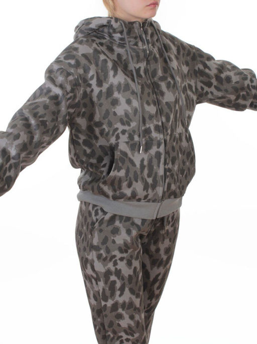 869-3 GRAY/LEOPARD Костюм спортивный зимний женский (95% хлопок, 5% полиэстер)