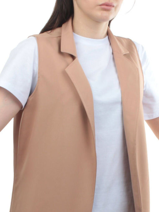 S2623 BEIGE Жилет женский классический удлиненный (95% полиэстер,5% спандекс)