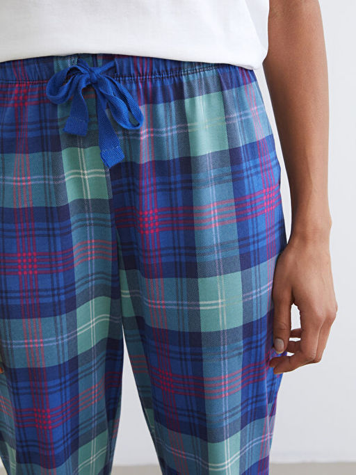 Beli Lastikli Ekose Kad?n Pijama Alt?