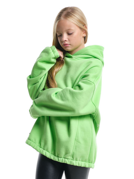 Худи one size с начесом удлиненное с капюшоном спортивное UD 8015 салатовый - Mini maxi фото 3