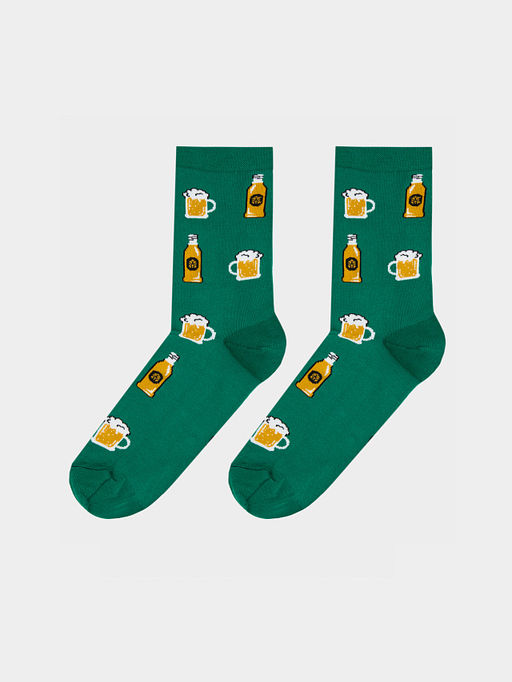 Цена за 5 пар! Носки мужские зеленые с рисунком в виде пивных бокалов и бутылок - Mark formelle фото 3