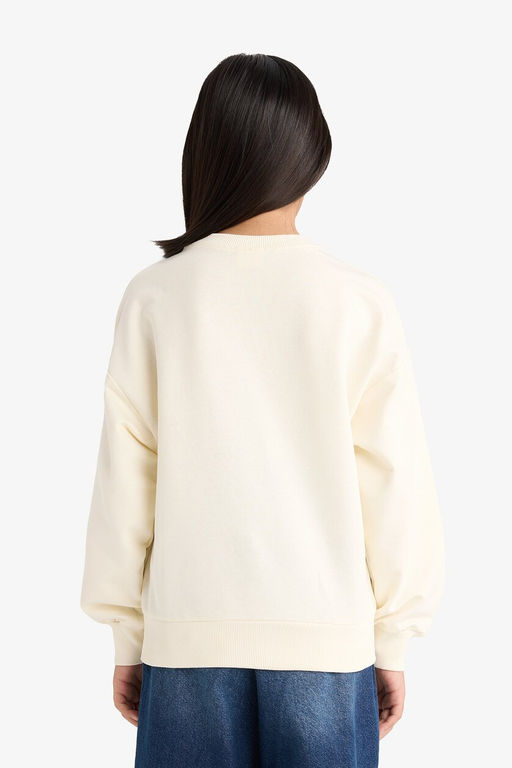 Relax Fit Bisiklet Yaka Bask_l_ Sweatshirt K_z _ocuk - Defacto фото 6