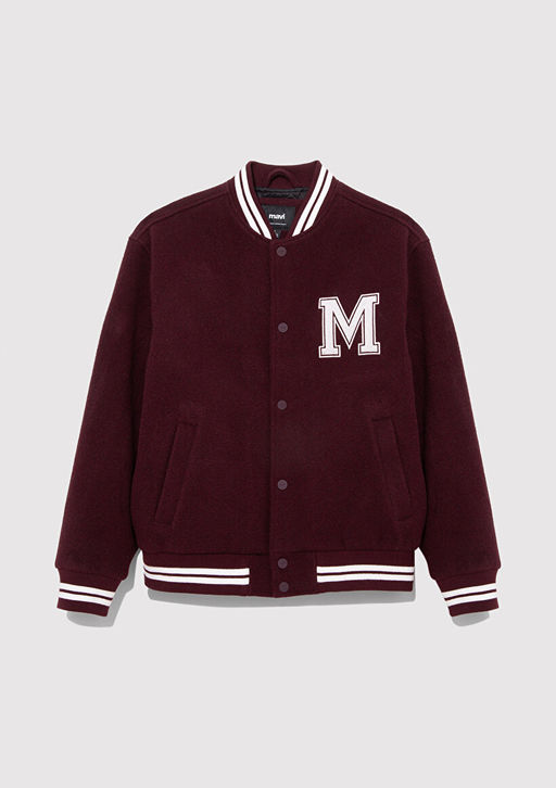 M Bask?l? Bordo Bomber Ceket - Mavi фото 7