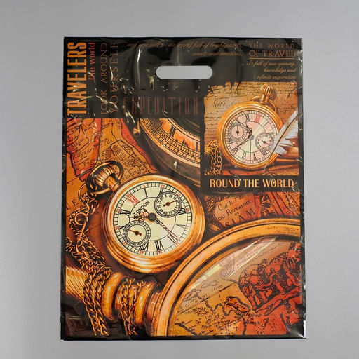 Цена за 50 шт. Пакет "Вокруг света",  полиэтиленовый с вырубной ручкой, 38х47 см, 60 мкм