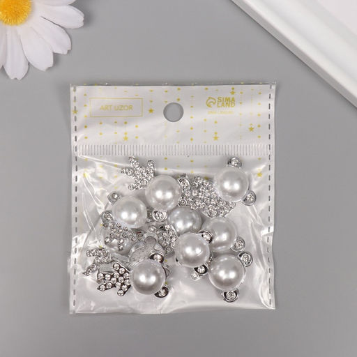 Декор для творчества пластик «Мишка со стразами», серебро, набор 10 шт., 2.5×2×1 см