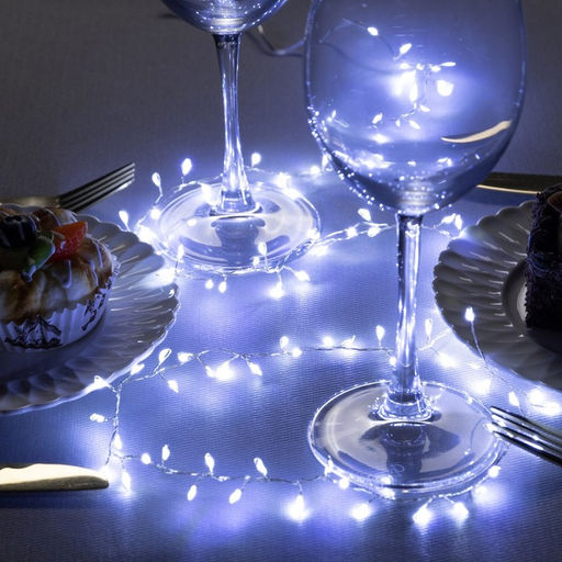 Гирлянда Мишура 1 м роса, IP20, серебристая нить, 100 LED, 2 режима, батарейки AAх3 (нет в комплекте), свечение белое