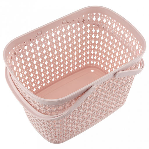"Домашняя мода" Корзина пластмассовая для хранения "Вязанка" 26х18см h18см, с ручками, розовый (Китай)