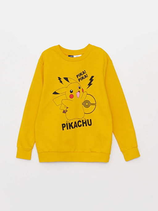 Bisiklet Yaka Pikachu Bask?l? Uzun Kollu Erkek ?ocuk Sweatshirt