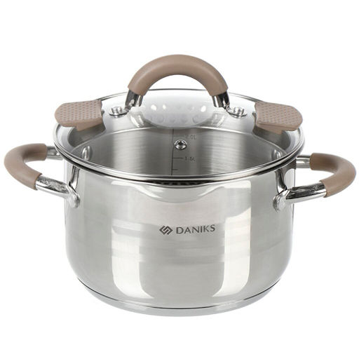 Кастрюля нержавеющая сталь, 2.9 л, с крышкой,стекло, Daniks, Нара, GS-01413HY-18CA-2, серебр 445333