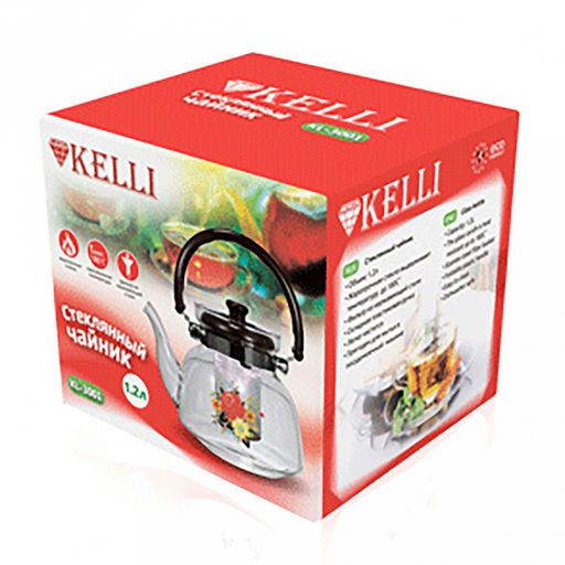 Чайник заварочный "Kelli" 0,8л, жаропрочное стекло, фильтр из нержавеющей стали, складная пластиковая ручка, пластиковая крышка (Китай) Можно мыть в посудомоечной машине