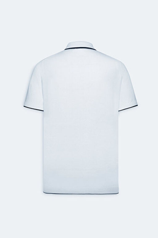 Standart Fit Normal Kesim %100 Pamuk Polo Yaka Beyaz-Lacivert Triko Ti__rt 4A4924200021BZC