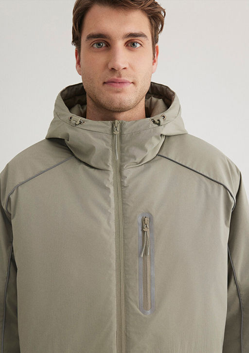 Kapusonlu Haki Ceket - Mavi фото 9