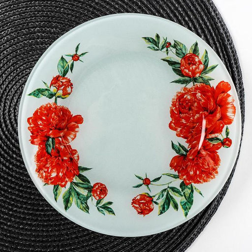 Тарелка стеклянная десертная Доляна Пионы, d=20 см