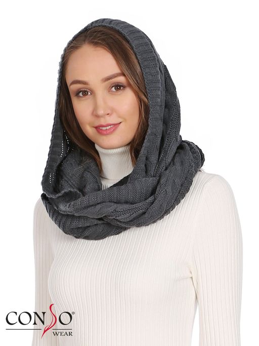 KN180330 - тёмно-серый Шарф женский. Размер 30х100 см