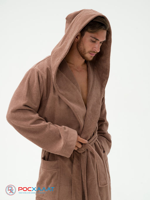 Мужской махровый халат с капюшоном коричневый МЗ-05 (118)
