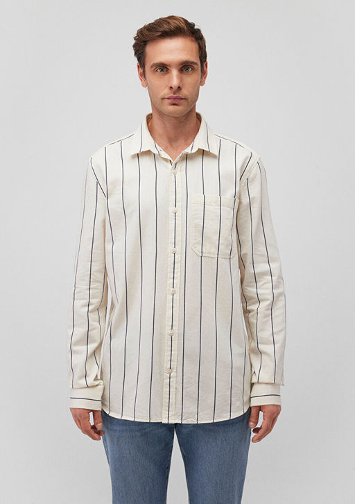 Cizgili Lacivert Gomlek - Mavi фото 3