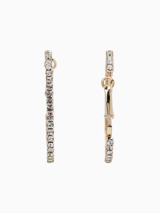 Серьги-кольца со стразами d=4,5см, цвет белый в золоте