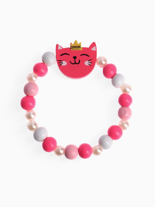 Цена за 2 шт. Набор детских украшений «Выбражулька. Кошечка в короне», 2 предмета: бусы, браслет, красно-розовый