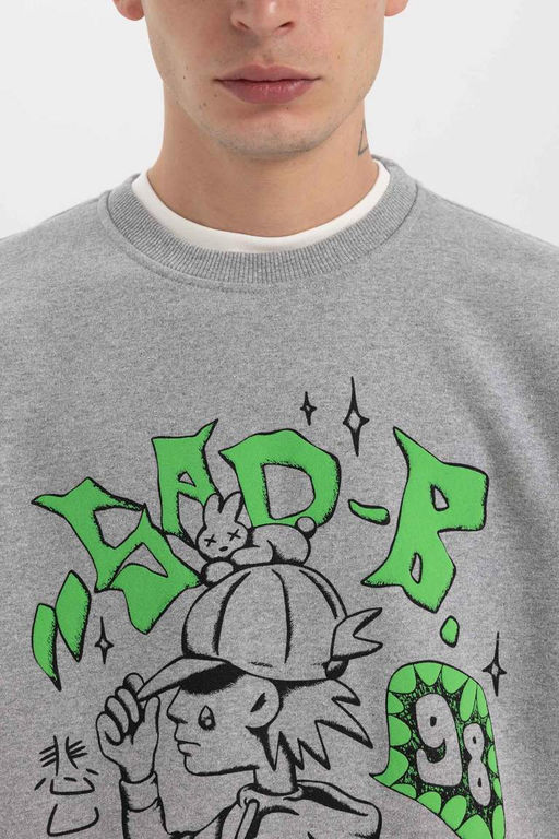 Толстовка оверсайз с круглым вырезом и принтом - Defacto фото 5