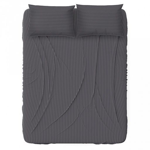 Простыня Евростандарт 240х220см Графит, сатин страйп 1х1см 130г/м2, хлопок 100%, упаковка классическая ПВХ 28х41см, Домашняя мода (Россия)