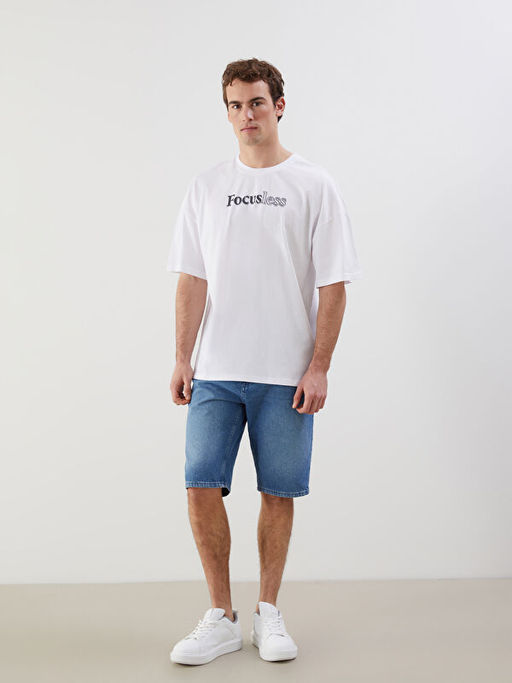 Bisiklet Yaka K?sa Kollu Bask?l? Penye Erkek Ti??rt