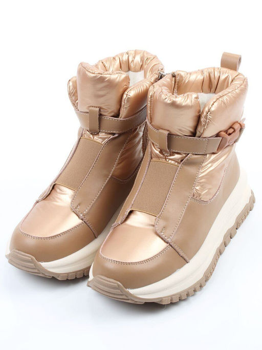04-WG037-1M DK. BEIGE/GOLD Ботинки зимние женские (натуральная кожа, курточная ткань, 100% шерсть)