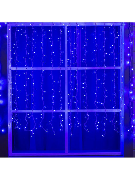 Гирлянда «Занавес» 2 × 1.5 м, IP44, УМС, белая нить, 360 LED, свечение синее, 220 В