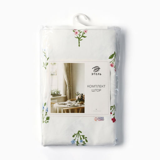 Комплект штор для кухни Этель Цветочек, 150?150 см - 2 шт., саржа 190 г/м?, 100% хлопок