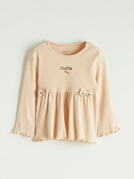 Bask?l? F?rf?r Detayl? K?z Bebek Bluz ve Tayt