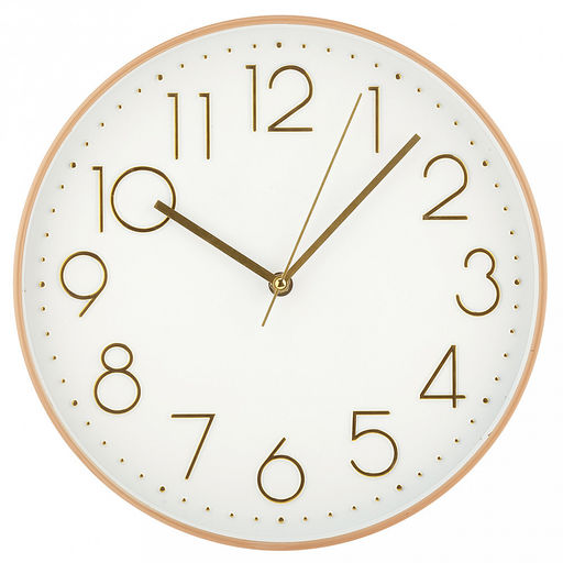 Часы настенные Паскаль д29,5см, h4см, мягкий ход, циферблат белый; цифры арабские, золотой; корпус пластик, бежевый под дерево; в коробке (Китай)