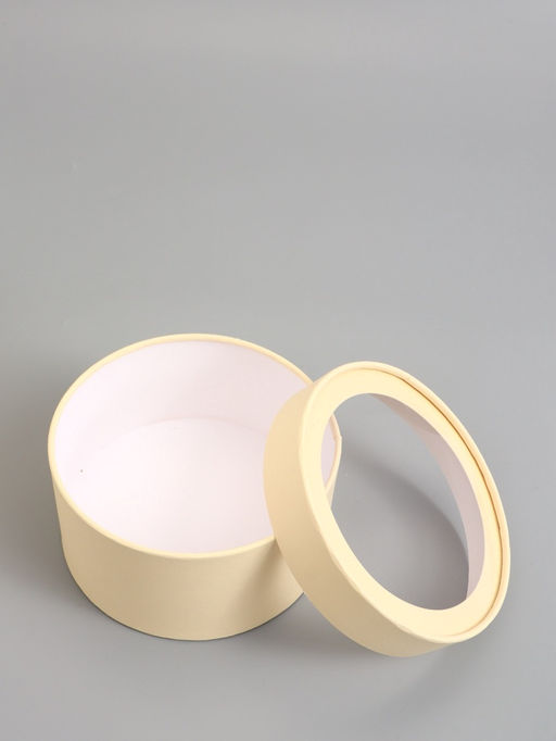 Набор подарочных коробок 2 в 1 круглых, сливочная, с окном, 21×11 - 18×10 см