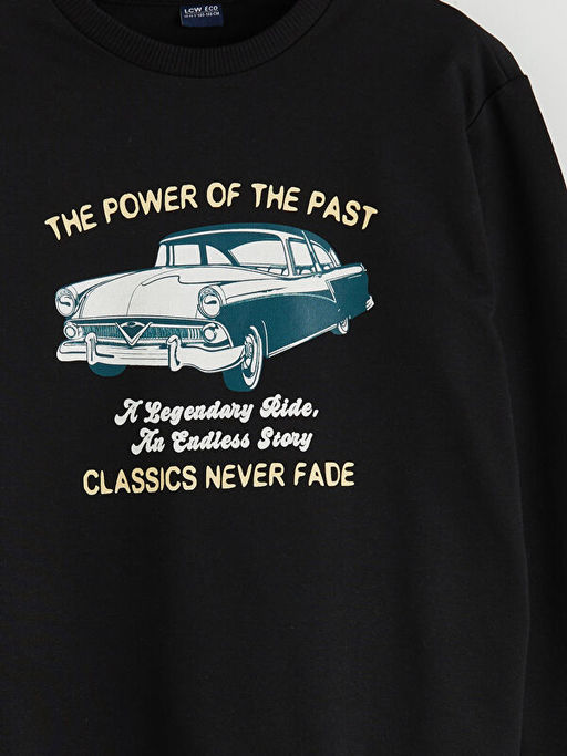 Bisiklet Yaka Bask?l? Erkek ?ocuk Sweatshirt