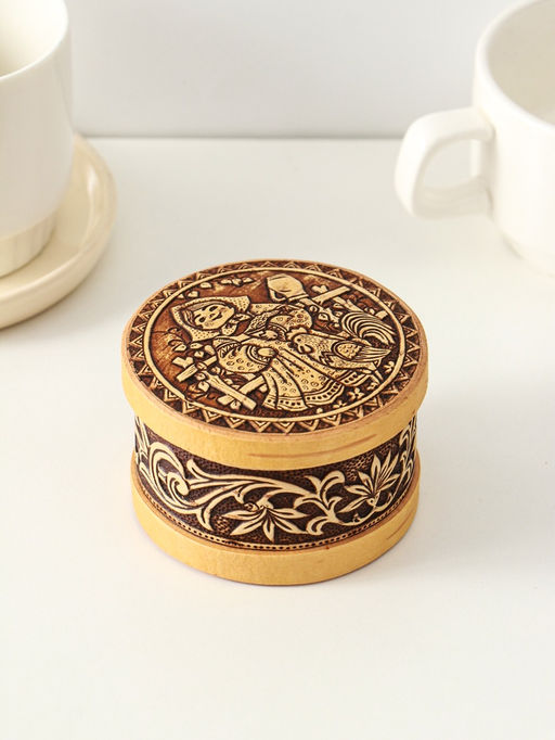Шкатулка круглая "Машенька", 8,5х5см, береста