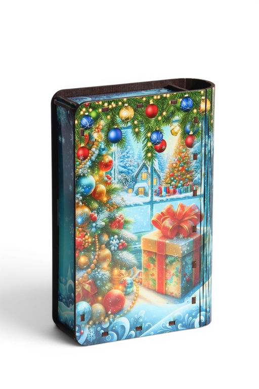 Книга-шкатулка  "Коричневый козлик под елкой", 19х13х5 см