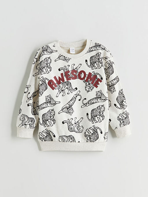 Bisiklet Yaka Bask?l? Erkek ?ocuk Sweatshirt