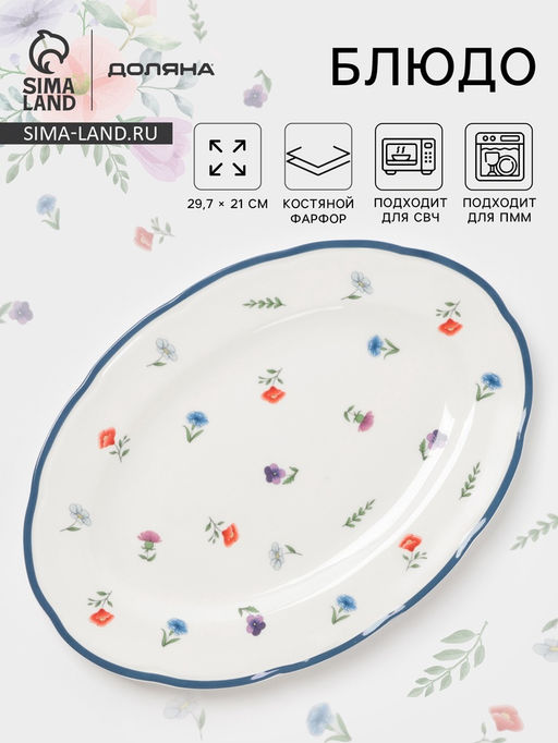 Блюдо сервировочное Доляна «Романс», овальное, 29.7×21×2 см, фарфор, белое