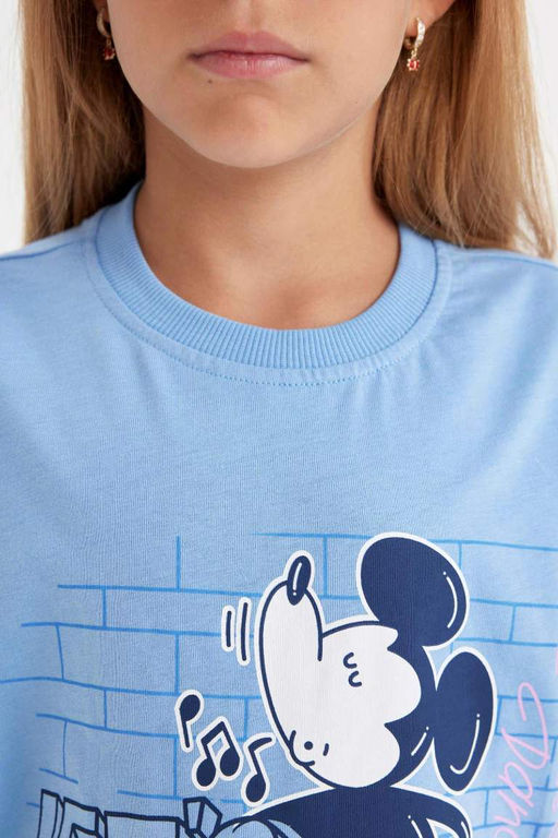 Футболка с круглым вырезом и короткими рукавами для девочек Disney Mickey & Minnie Relax Fit - Defacto фото 5