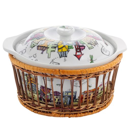 Кастрюля керамическая для запекания 1.8л (24*21*12см) с ротанговой корзинкой (6301) - Kamille фото 2